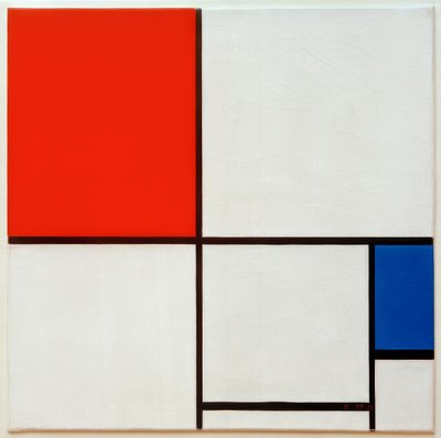 Compositie A, met rood en blauw door Piet Mondrian